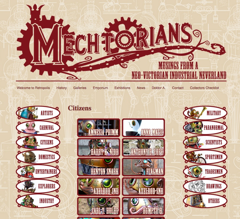 Mechtorians.com Mechtorian website banner. Doktor A Victorian Robots.