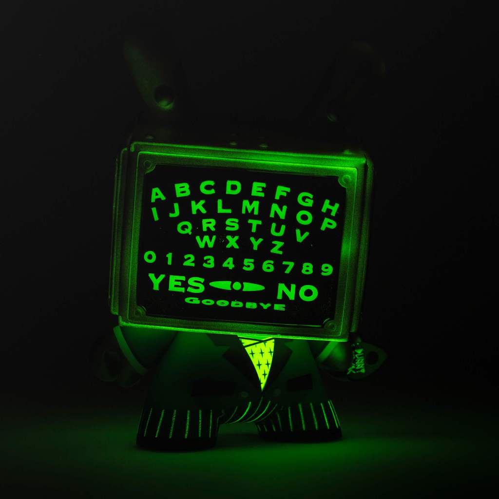 Glow In the Dark Ouija Talking Board 5" Dunny by Kidrobot and Bruce Whistlecraft Doktor A. Mechtorian Vinyl Toy. Kidrobot Exclusive version.