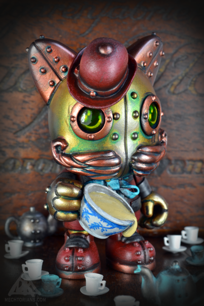 The Connoisseur. A Tea drinking Mechtorian Customised 3" Janky toy by Doktor A. Bruce Whistlecraft.
